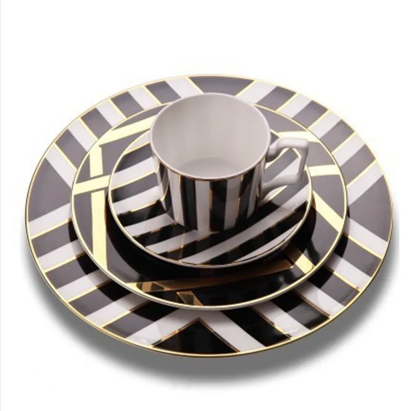Stripe Gilt Rim Ceramics Plate Fruit Tray Cake Dish Western Steak Dinnerware Coffee Cup Saucer With Gift Box For Hotel Household
Stripe Gilt Rim Ceramics Plate Fruit Tray Cake Dish Western Steak Dinnerware Coffee Cup Saucer With Gift Box For Hotel Household