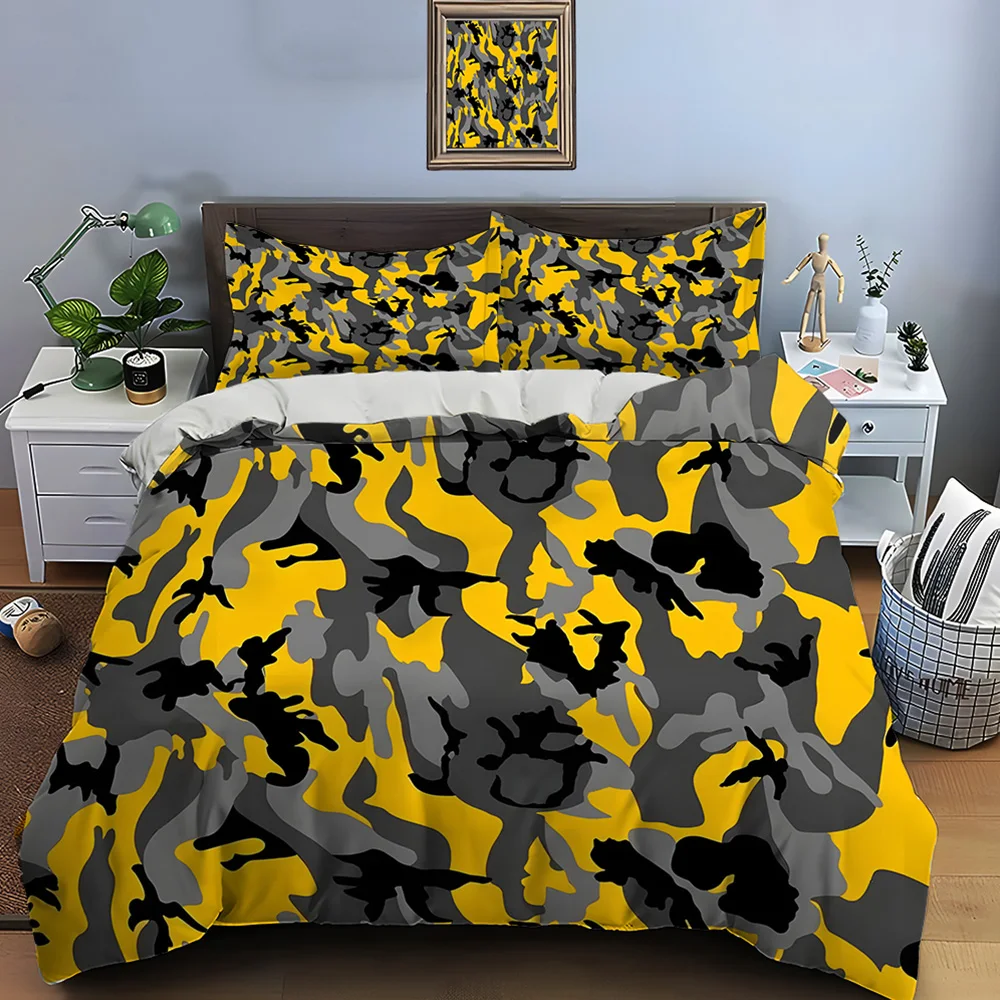 Yellow background with black-gray camouflage Bedding Set for Kids Luxury Gift 3pcs Digital Print Comforter Set Soft Comfortable
Yellow background with black-gray camouflage Bedding Set for Kids Luxury Gift 3pcs Digital Print Comforter Set Soft Comfortable