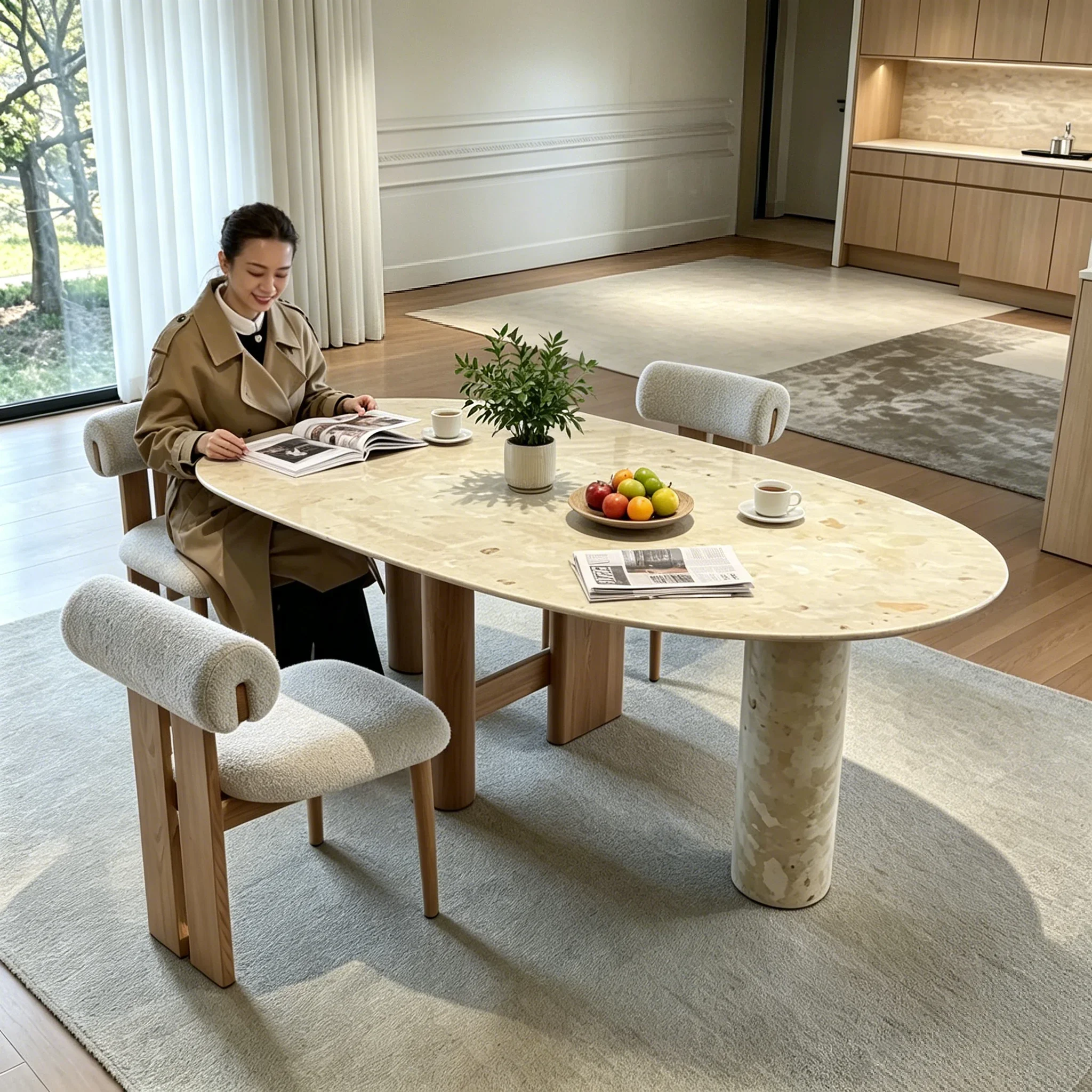 Natural luxury stone high-end luxury wabi sand water drop villa oval solid wood dining table
Natural luxury stone high-end luxury wabi sand water drop villa oval solid wood dining table