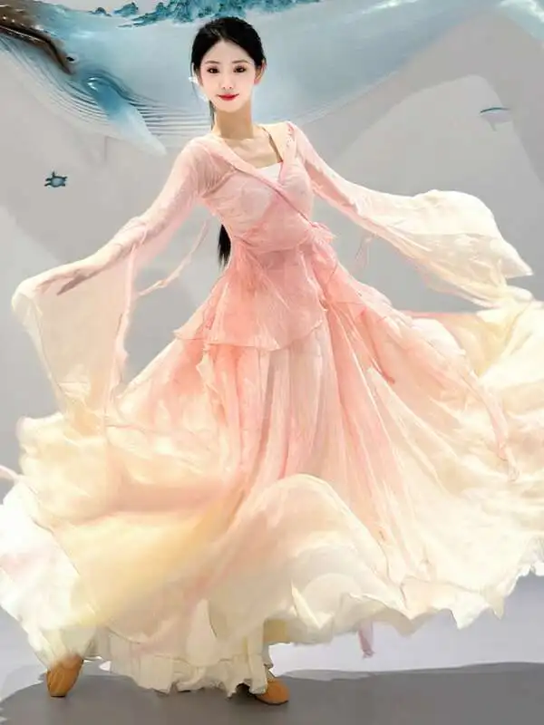 Новинка 2025, женский тренировочный костюм феи с градиентом, китайский танец, классический стиль, струящееся газовое платье для классических танцев
Новинка 2025, женский тренировочный костюм феи с градиентом, китайский танец, классический стиль, струящееся газовое платье для классических танцев