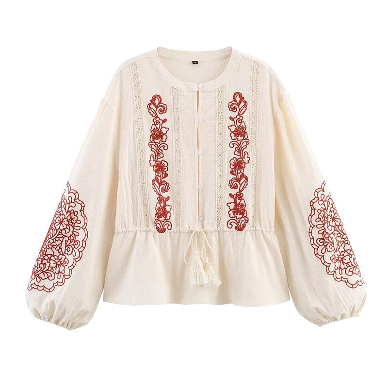 New 2025 Women Long Sleeve Round Neck Embroidery Vintage Casual Blouse Spring Summer Tops
New 2025 Women Long Sleeve Round Neck Embroidery Vintage Casual Blouse Spring Summer Tops
