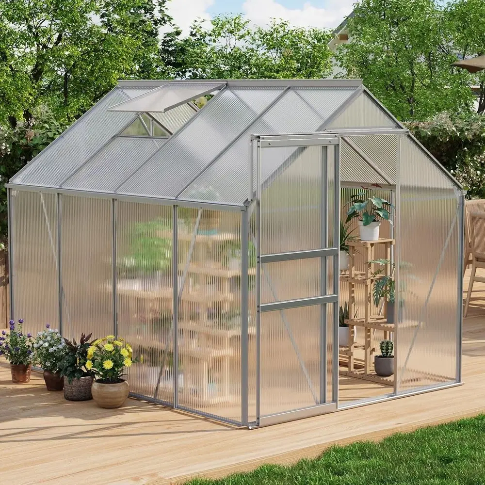 6x8 Walk-in Outdoor Polycarbonate Greenhouse with Sliding Door and Adjustable Roof Vent, Backyard Garden Kit for Patio and Yard,
6x8 Walk-in Outdoor Polycarbonate Greenhouse with Sliding Door and Adjustable Roof Vent, Backyard Garden Kit for Patio and Yard,