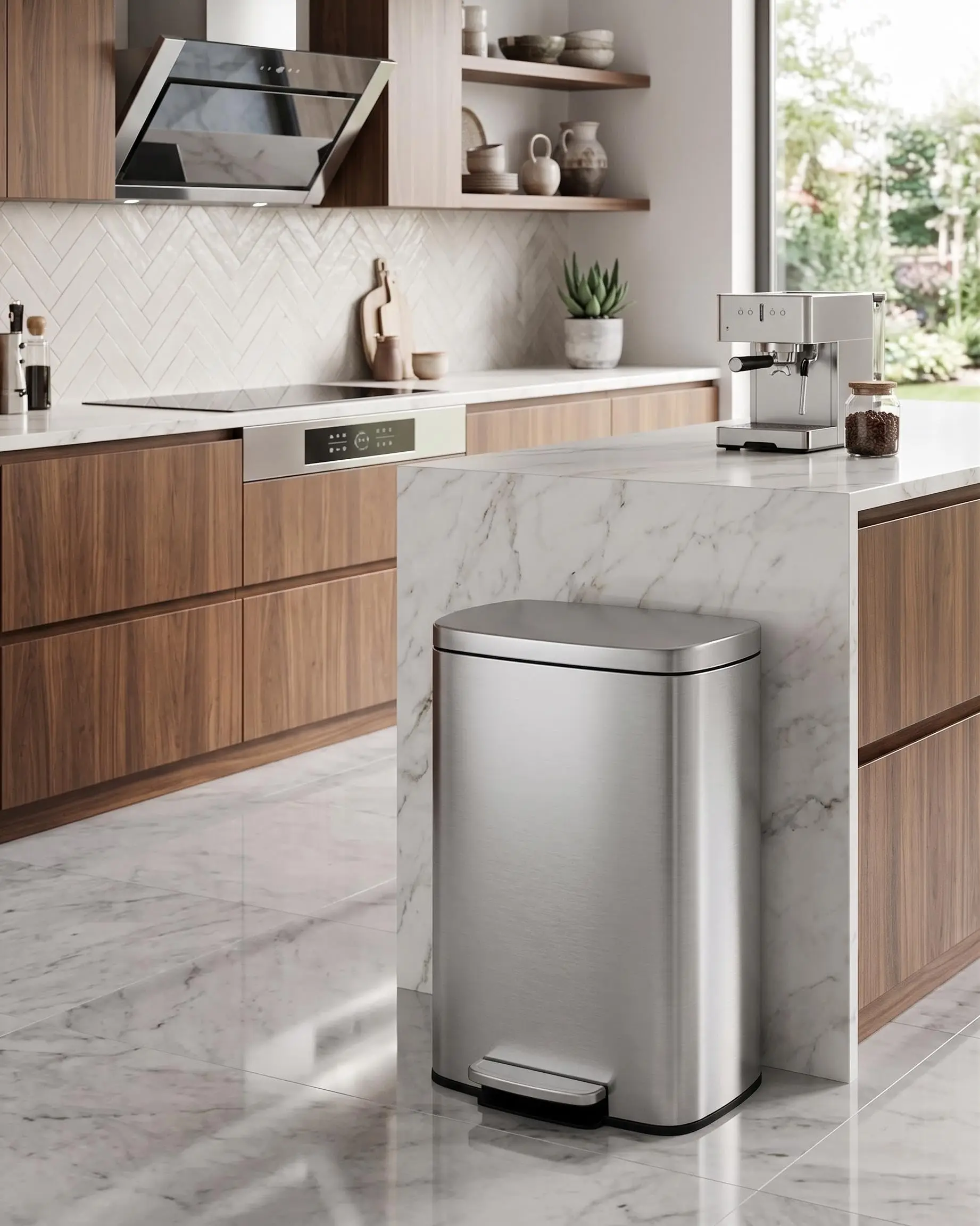 13 Gal / 50 L Step-On Trash Can, Stainless Steel Kitchen Garbage Can with Soft Close Lid, Removable Inner Bucket & Rear Handle for Easy Transport
13 Gal / 50 L Step-On Trash Can, Stainless Steel Kitchen Garbage Can with Soft Close Lid, Removable Inner Bucket & Rear Handle for Easy Transport