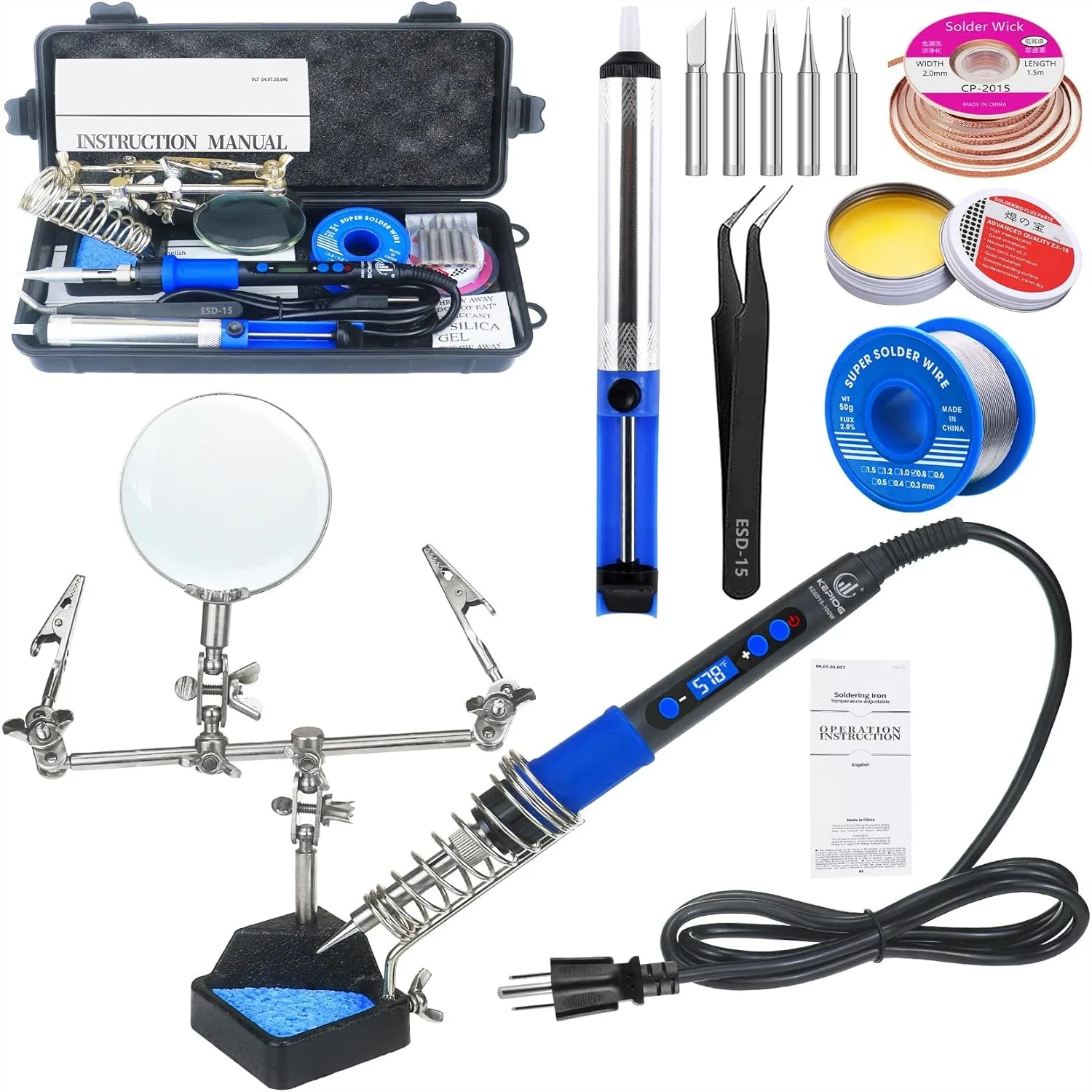 Soldering Iron Kit, 100W Digital Thermostatic with Magnifying Helping Hands for Circuit Board Repair
Soldering Iron Kit, 100W Digital Thermostatic with Magnifying Helping Hands for Circuit Board Repair