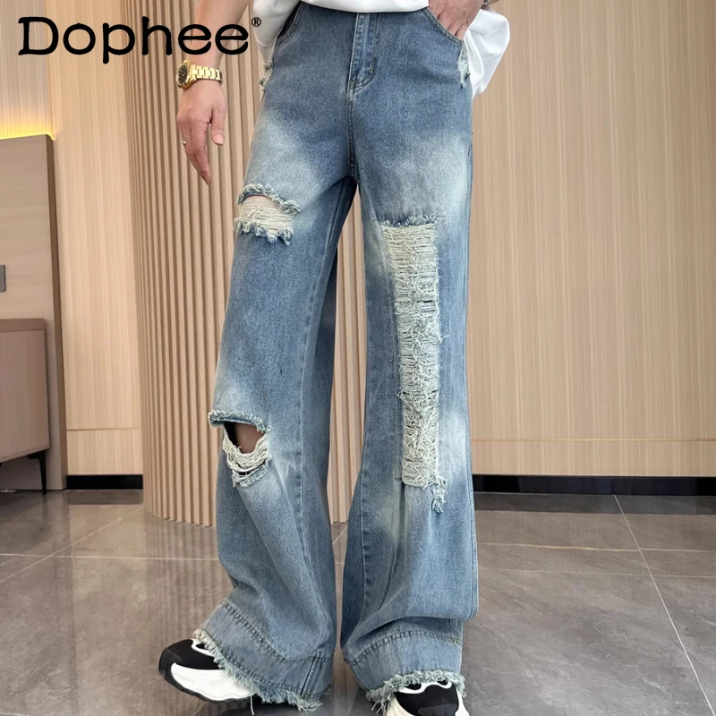 Fashion Hole Straight-Leg Jeans Men 2025 Summer New Trendy Wide-Leg Loose Long Denim Pants Male Stylish Handsome Denim Trousers
Fashion Hole Straight-Leg Jeans Men 2025 Summer New Trendy Wide-Leg Loose Long Denim Pants Male Stylish Handsome Denim Trousers