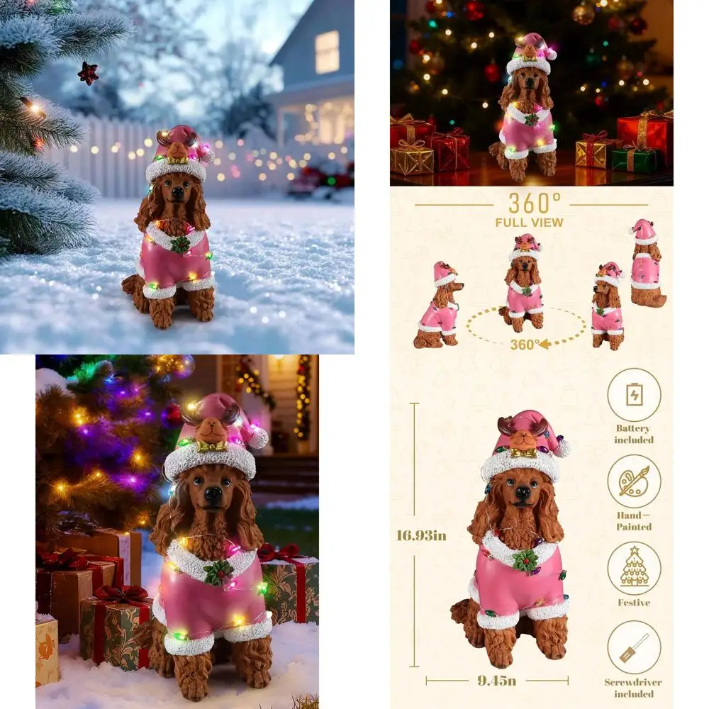 Resin Poodle Dog Statue with Pink Santa Outfit and Battery-Operated Lights, Outdoor Christmas Decorations for Dogs, Holiday Gift
Resin Poodle Dog Statue with Pink Santa Outfit and Battery-Operated Lights, Outdoor Christmas Decorations for Dogs, Holiday Gift