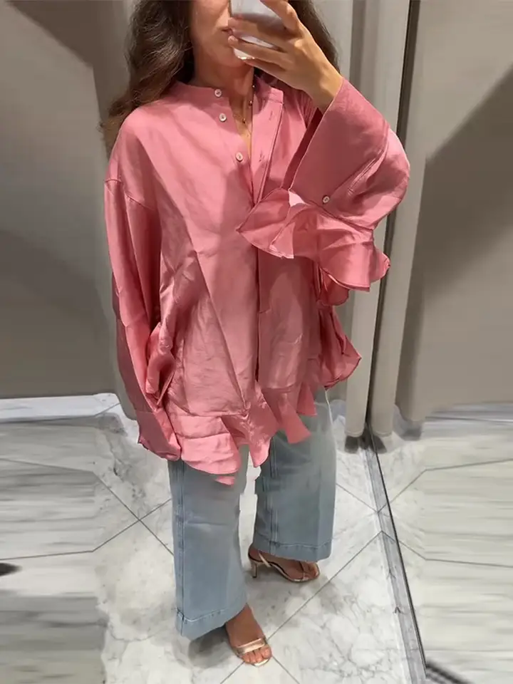 Damesshirt met volantzoom Effen ron