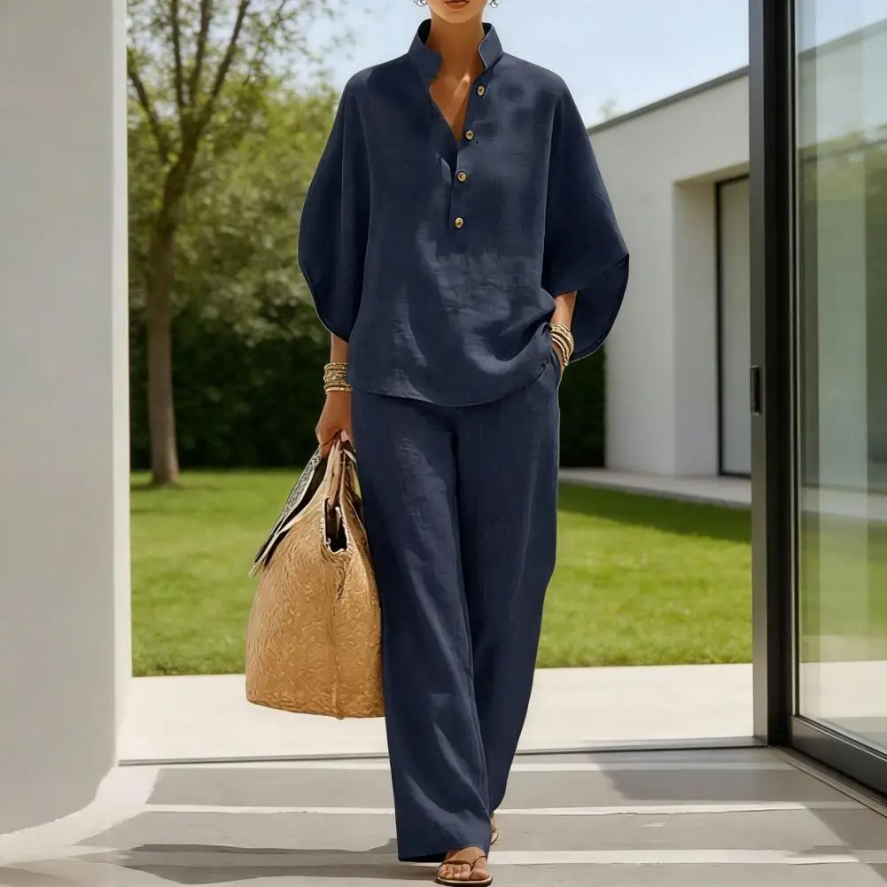 Chic Women Wear Women’s Batwing Sleeve Linen Two-piece Set Shirt Wide Leg Pants Outfit Summer Vacation Lounge Wear Ensemble
Chic Women Wear Women’s Batwing Sleeve Linen Two-piece Set Shirt Wide Leg Pants Outfit Summer Vacation Lounge Wear Ensemble