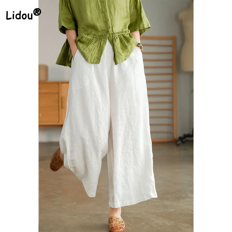 Casual Simplicity Summer Solid Color Wide Leg Pants Stylish Women's Clothing Elastic Waist Pockets Loose Vintage Cropped Pants
Casual Simplicity Summer Solid Color Wide Leg Pants Stylish Women's Clothing Elastic Waist Pockets Loose Vintage Cropped Pants