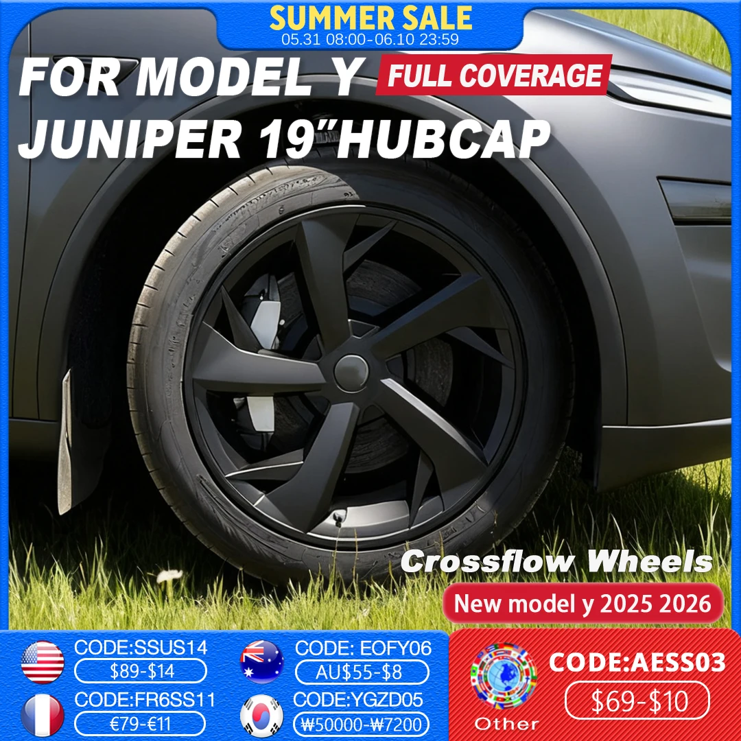 4PCS Crossflow Wheels Hubcap for Tesla Model Y Juniper Replacement Performance 19 Inch Auto Full Rim Cover Car Accessories 2025