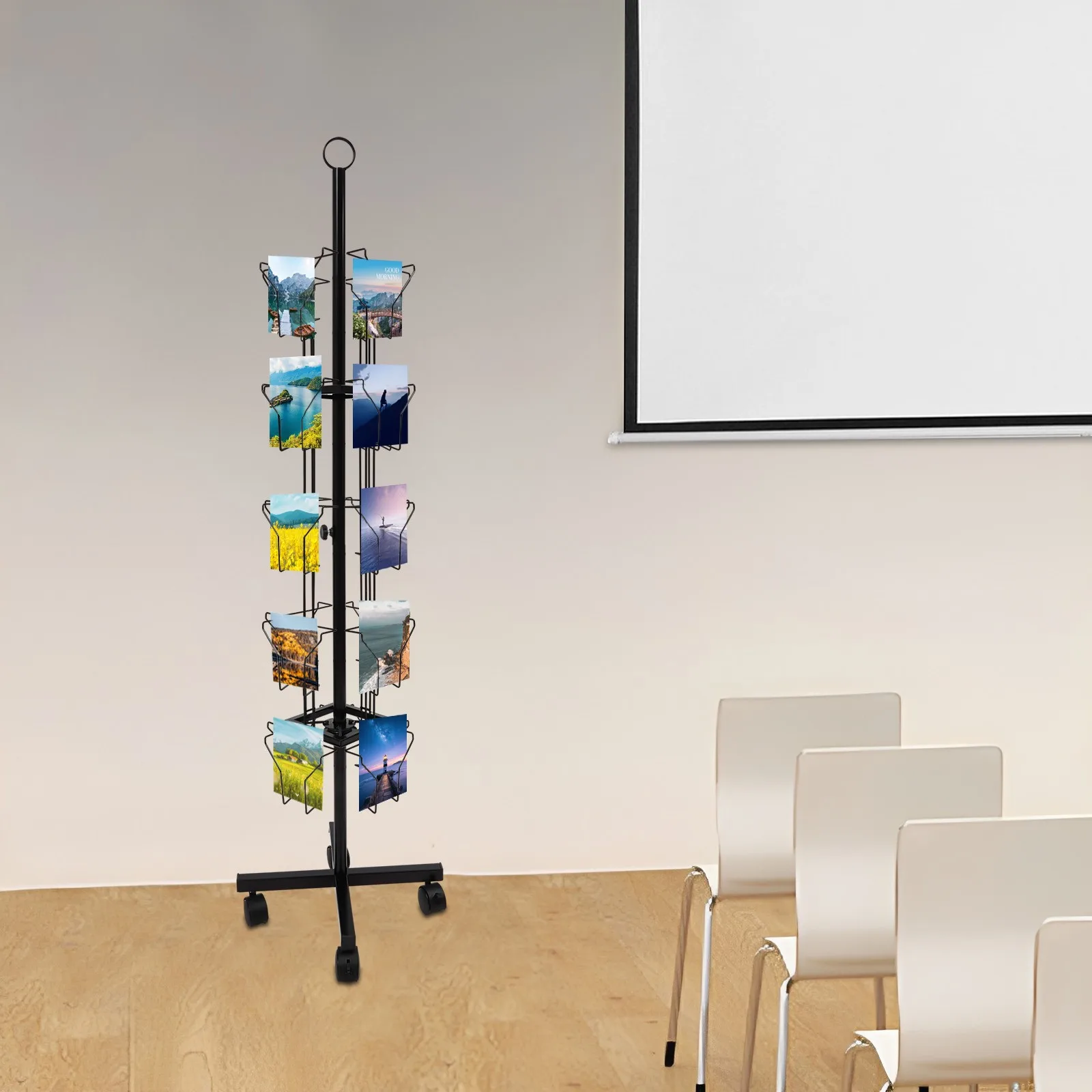 Greeting Card Rack Spins 20 Pocket Black Retail Display Cards Sign Holder With Universal Wheels
Greeting Card Rack Spins 20 Pocket Black Retail Display Cards Sign Holder With Universal Wheels