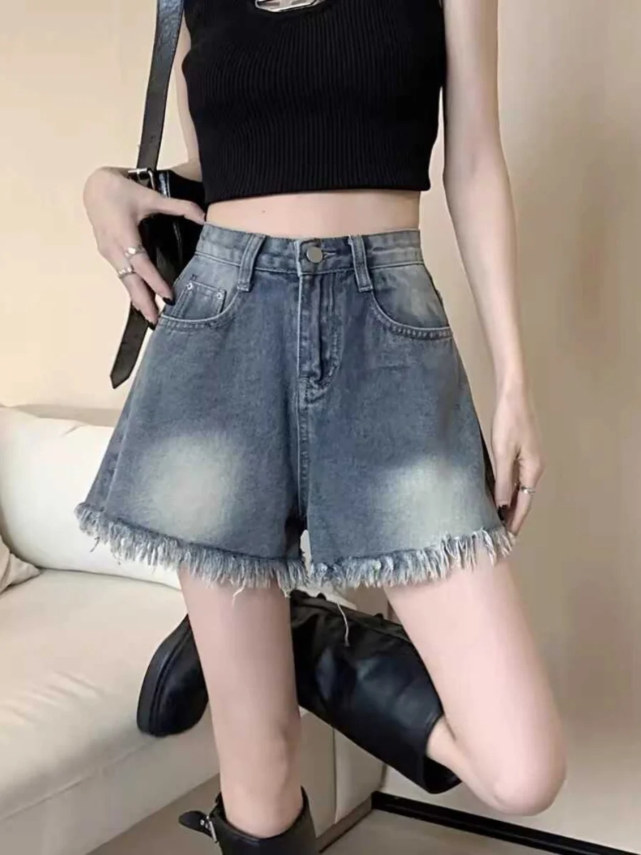 High Waist A-Line Denim Shorts Women's Summer Thin American Retro Frayed Hem Wide Leg Hot Pants Trendy plus Size Shorts
High Waist A-Line Denim Shorts Women's Summer Thin American Retro Frayed Hem Wide Leg Hot Pants Trendy plus Size Shorts