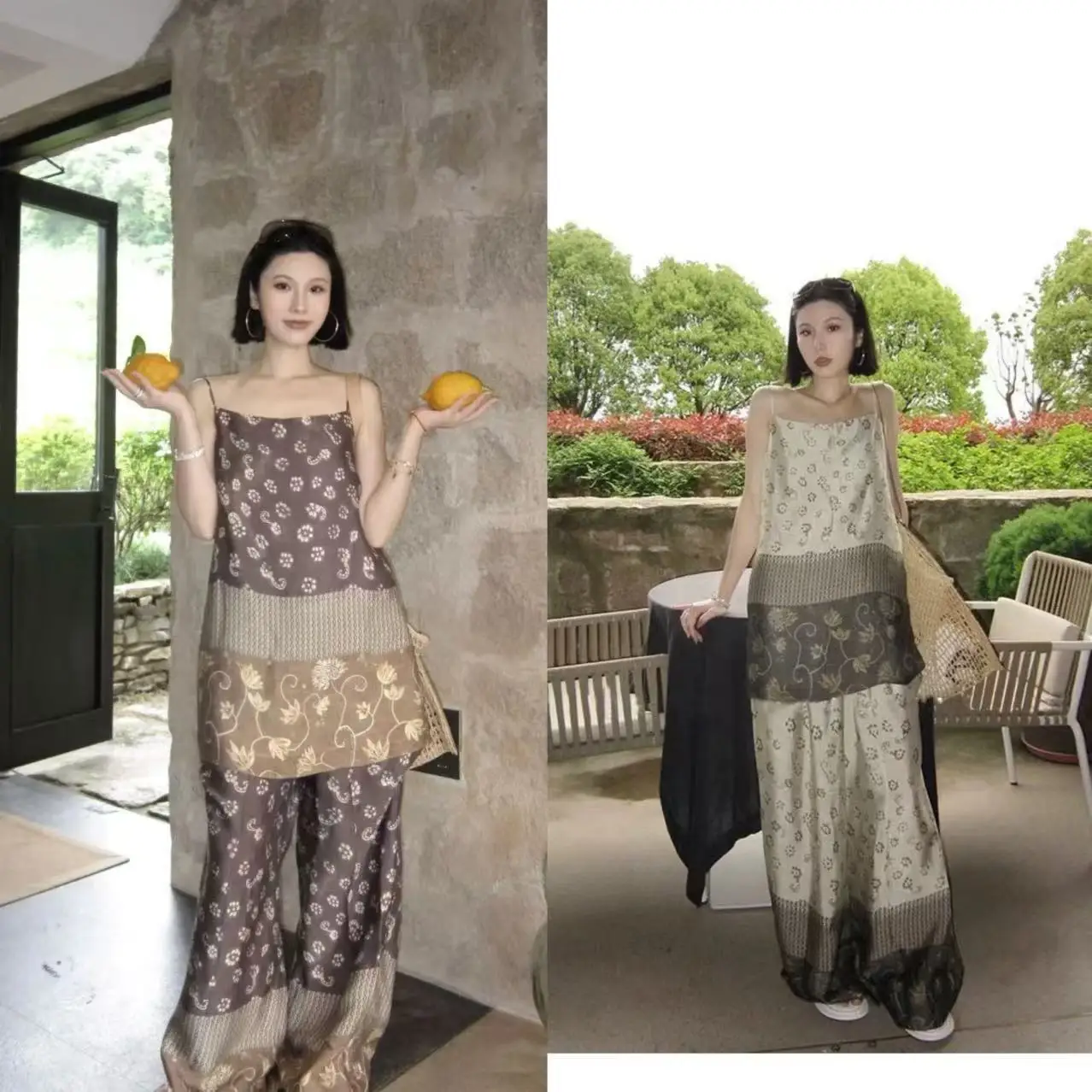 Summer New Loose Printed Patchwork Casual Top Strap Loose Straight Elastic Waist Long Pants Women's Fashion Set Student Uniform
Summer New Loose Printed Patchwork Casual Top Strap Loose Straight Elastic Waist Long Pants Women's Fashion Set Student Uniform