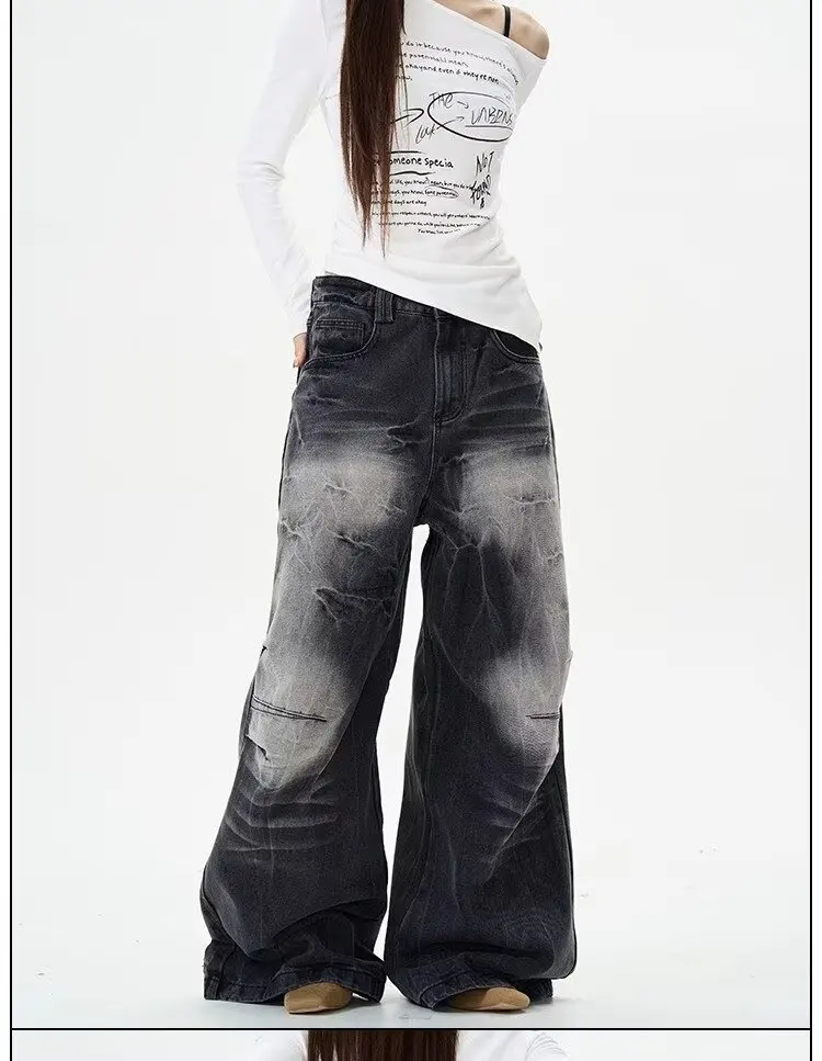 Women's Black Washed Cracked Wrinkled Jeans Retro Loose American High Waist Wide Legs Straight Jeans Vintage Trousers Clothes
Women's Black Washed Cracked Wrinkled Jeans Retro Loose American High Waist Wide Legs Straight Jeans Vintage Trousers Clothes