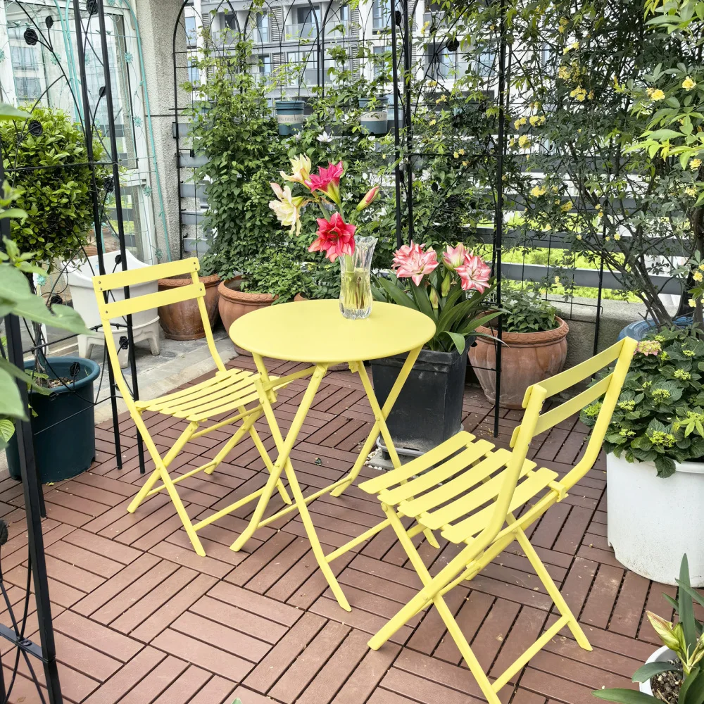 3-Piece Foldable Patio Bistro Set Round Table & 2 Chairs Yellow Outdoor Metal Furniture for Balcony Garden Backyard Porch
3-Piece Foldable Patio Bistro Set Round Table & 2 Chairs Yellow Outdoor Metal Furniture for Balcony Garden Backyard Porch