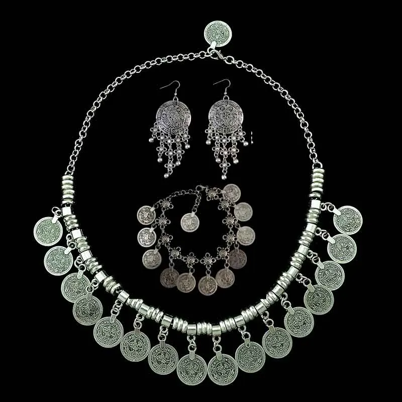 Afghan Vintage Silver Color Metal Coin Tassel Statement Collar Necklaces Bracelets Earrings Sets for Women Boho Tribal Party
Afghan Vintage Silver Color Metal Coin Tassel Statement Collar Necklaces Bracelets Earrings Sets for Women Boho Tribal Party