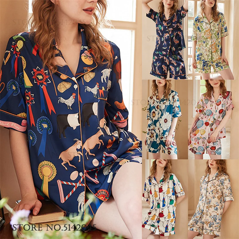 Summer New Female Pajama 2PCS Set Print Cartoon Short Sleeve Shorts Sleepwear Loungewear Loose Silk Satin Home Clothes Lingerie
Summer New Female Pajama 2PCS Set Print Cartoon Short Sleeve Shorts Sleepwear Loungewear Loose Silk Satin Home Clothes Lingerie