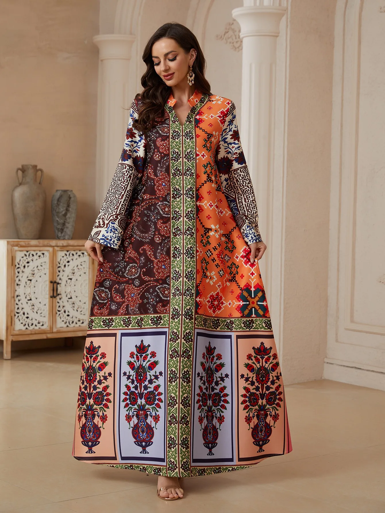 plus Size A-Line Printed Maxi Dress Women's Four-Way Stretch Casual Long Sleeve round Neck Loose Fit round Neck Dress
plus Size A-Line Printed Maxi Dress Women's Four-Way Stretch Casual Long Sleeve round Neck Loose Fit round Neck Dress