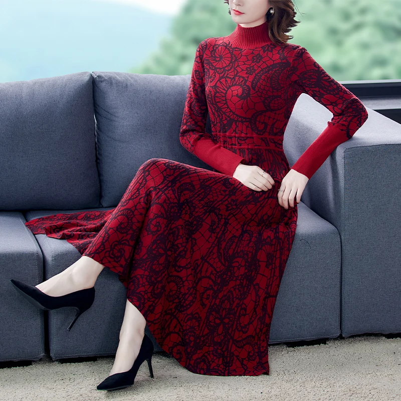 Autumn Red Floral Elegant Turtleneck Wool Sweaters 2024 Winter Vintage Casual Knitting Women Bodycon Sweater Dress
Autumn Red Floral Elegant Turtleneck Wool Sweaters 2024 Winter Vintage Casual Knitting Women Bodycon Sweater Dress