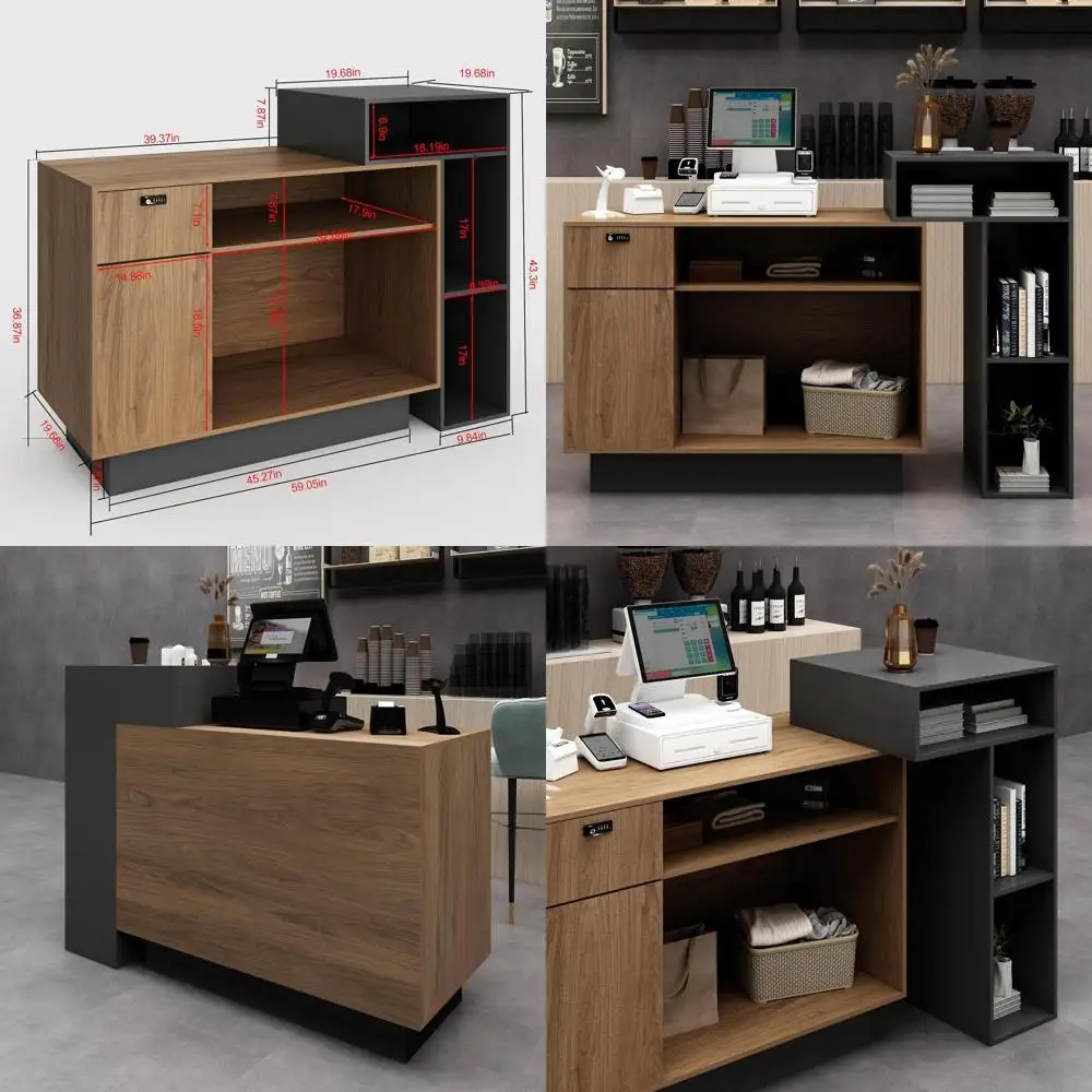 59-дюймовая L-образная стойка ресепшн с прилавком, запирающимися ящиками и местом для хранения для лобби, салона красоты
59-дюймовая L-образная стойка ресепшн с прилавком, запирающимися ящиками и местом для хранения для лобби, салона красоты