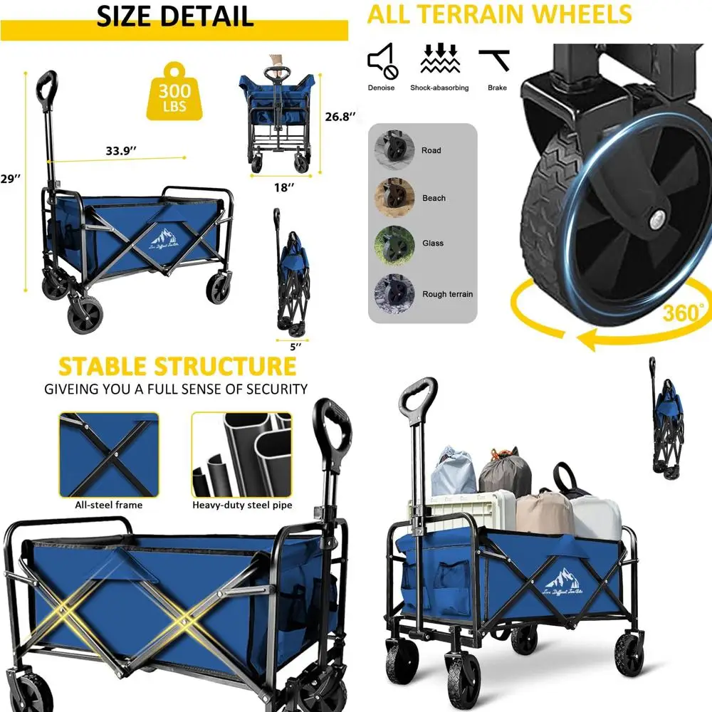 Heavy-Duty Collapsible Utility Wagon with 220lbs Capacity for Outdoors, Beach, and Grocery Hauling - Blue
Heavy-Duty Collapsible Utility Wagon with 220lbs Capacity for Outdoors, Beach, and Grocery Hauling - Blue