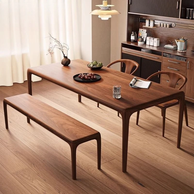 Nordic solid wood dining table household simple long table light luxury log rectangular dining table