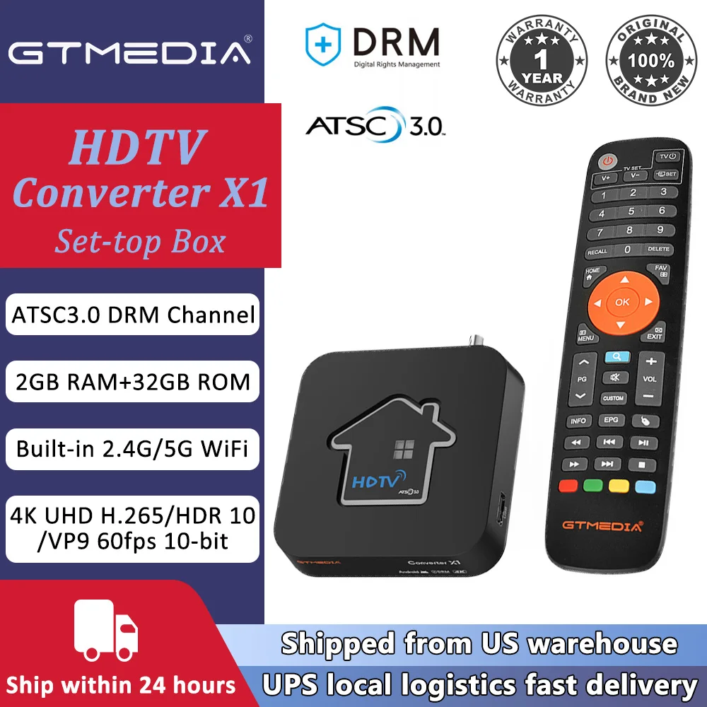GTMEDIA HDTV Converter X1 ATSC3.0 ATSC1.0 Digital Terrestrial Signal Receiver 4K DRM Channel 2+32GB DVR Recording Built-in Wifi
GTMEDIA HDTV Converter X1 ATSC3.0 ATSC1.0 Digital Terrestrial Signal Receiver 4K DRM Channel 2+32GB DVR Recording Built-in Wifi