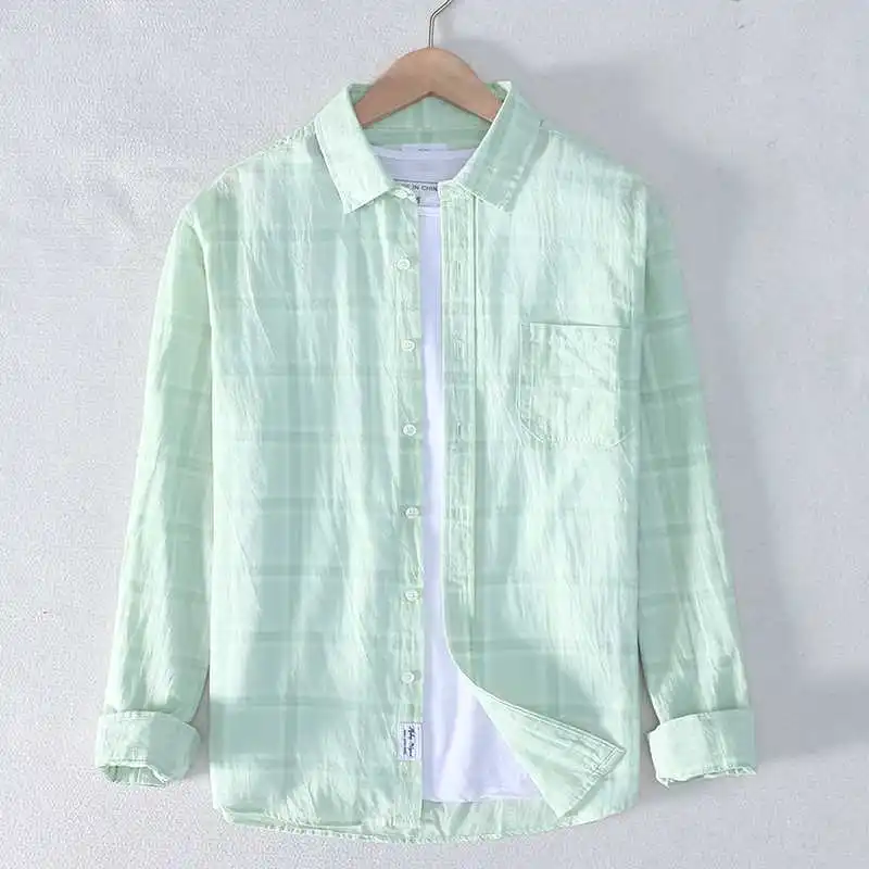 2024 Men's Casual Shirts with Long Sleeves Korean Baggy Tops Plaid Work Lapel Collar Fashion Autumn Clothing Blouses N386 
2024 Men's Casual Shirts with Long Sleeves Korean Baggy Tops Plaid Work Lapel Collar Fashion Autumn Clothing Blouses N386