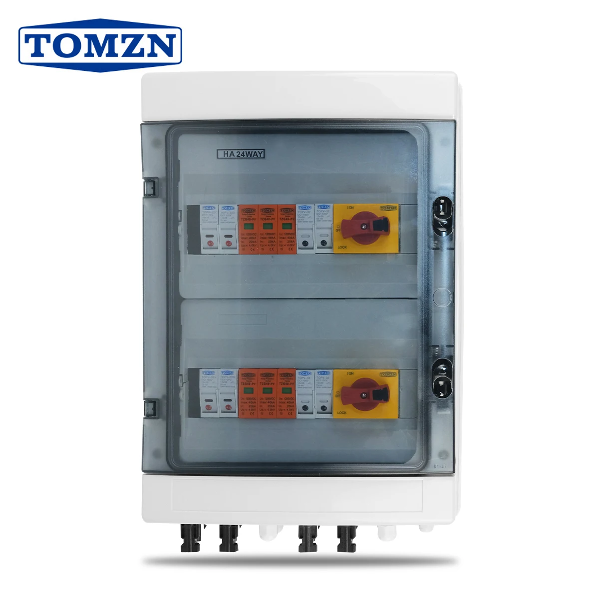Solar photovoltaic PV Combiner Box With Lightning Protection 4 input 2 out DC 1000V Fuse MCB SPD Waterproof Box IP65 24ways
Solar photovoltaic PV Combiner Box With Lightning Protection 4 input 2 out DC 1000V Fuse MCB SPD Waterproof Box IP65 24ways