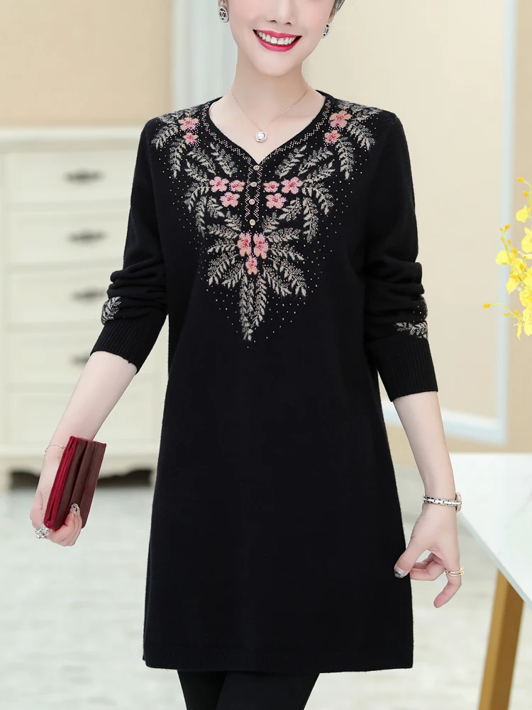 Embroidery Sweaters Dress Autumn Winter Casual Long Sleeve Top Pullovers Knitwear Jumper Pull Slim Long Sweater Women
Embroidery Sweaters Dress Autumn Winter Casual Long Sleeve Top Pullovers Knitwear Jumper Pull Slim Long Sweater Women