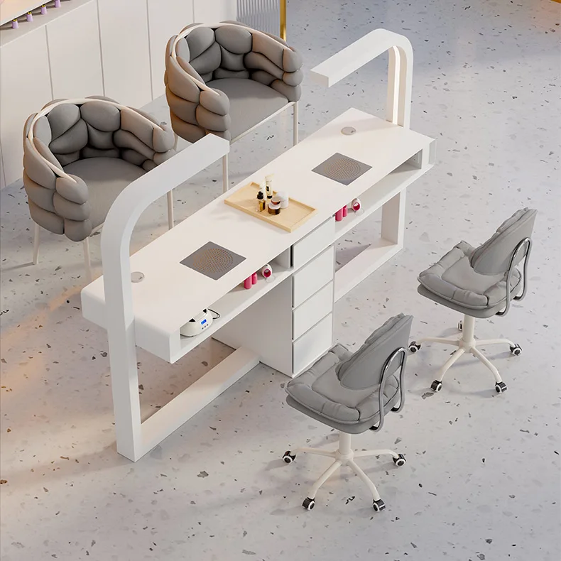 Nail art table and chair set special economy single and double multi-function light luxury network red ins frost nail table 
Nail art table and chair set special economy single and double multi-function light luxury network red ins frost nail table