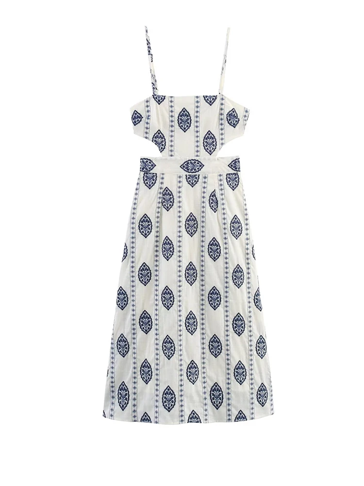Women Embroidered Spaghetti Strap Midi Dress Summer Waist Cutout A-Line Dresses
Women Embroidered Spaghetti Strap Midi Dress Summer Waist Cutout A-Line Dresses
