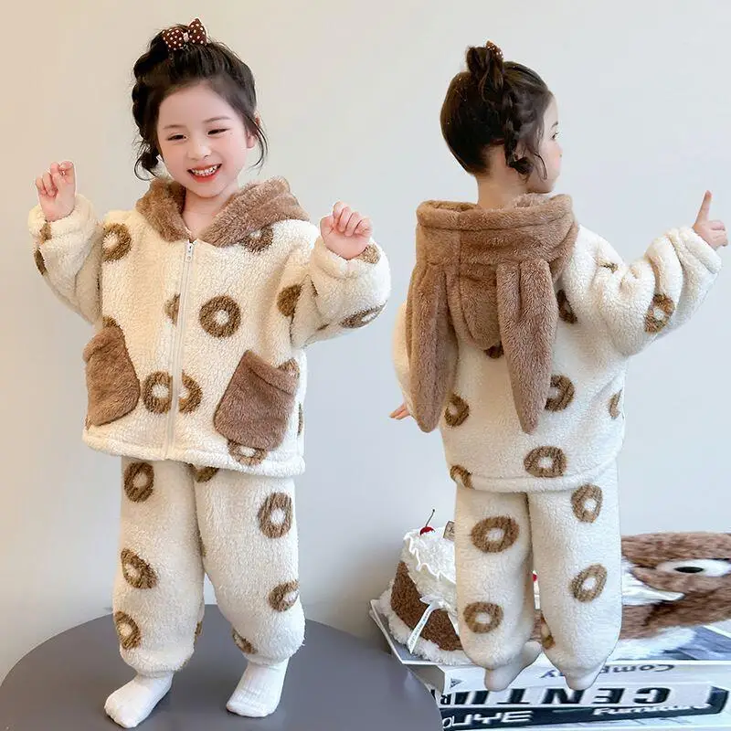 Girl Coral Fleece Pajamas 2-Piece Set Autumn Winter Thicken Hooded Tops Pants Child Kawaii Fashion New Casual Clothing Homewear
Girl Coral Fleece Pajamas 2-Piece Set Autumn Winter Thicken Hooded Tops Pants Child Kawaii Fashion New Casual Clothing Homewear
