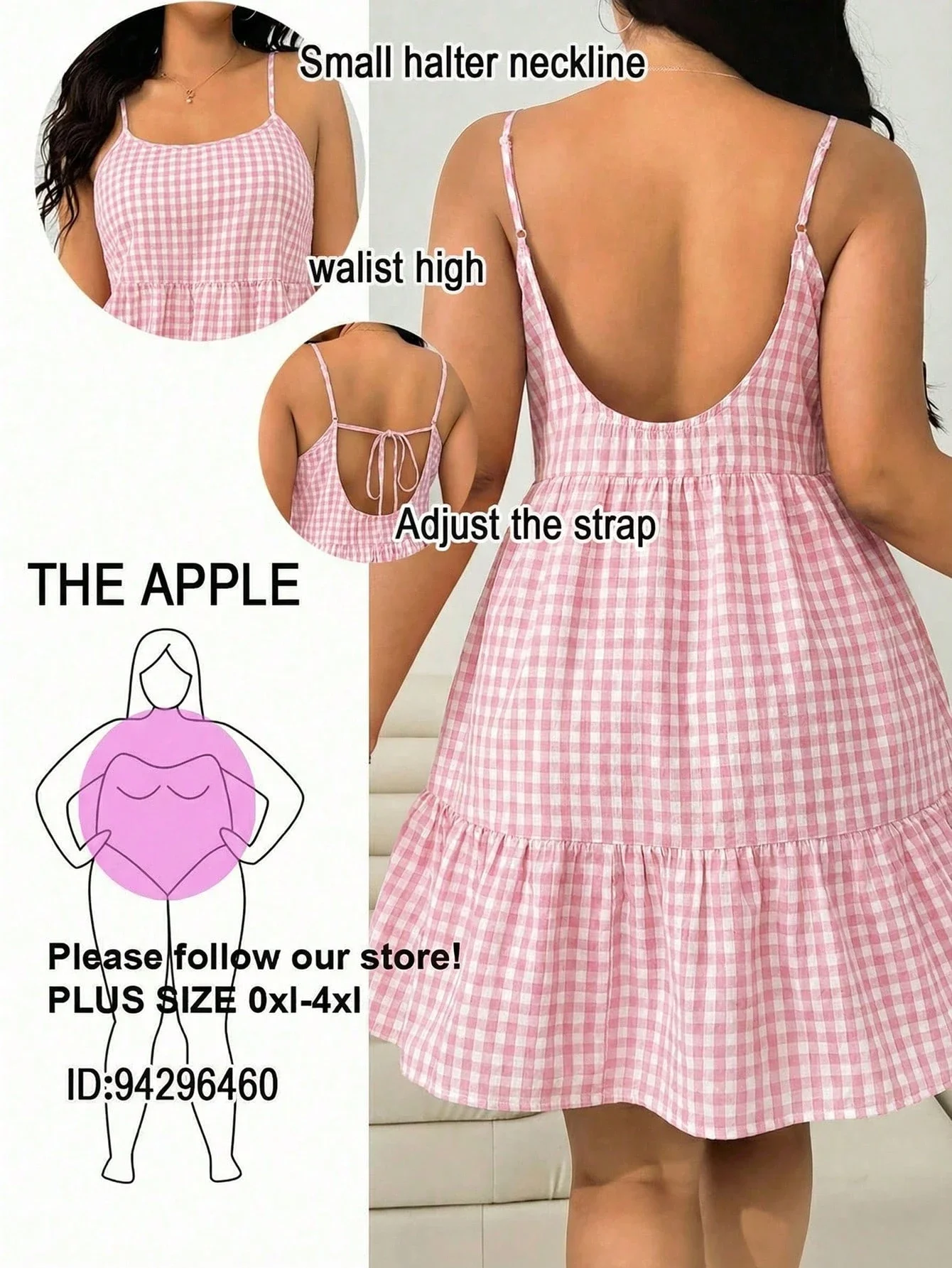 Plus Size Pink Gingham Cami Dress Spaghetti Strap Ruffle Hem Summer Sundress
Plus Size Pink Gingham Cami Dress Spaghetti Strap Ruffle Hem Summer Sundress