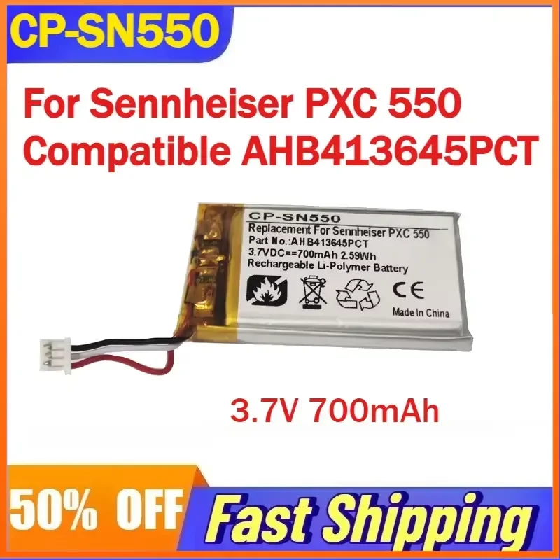 CP-SN550 3.7V 700mAh Battery For Sennheiser PXC 550 Bluetooth Headset Compatible AHB413645PCT Rechargeable Batteries
CP-SN550 3.7V 700mAh Battery For Sennheiser PXC 550 Bluetooth Headset Compatible AHB413645PCT Rechargeable Batteries