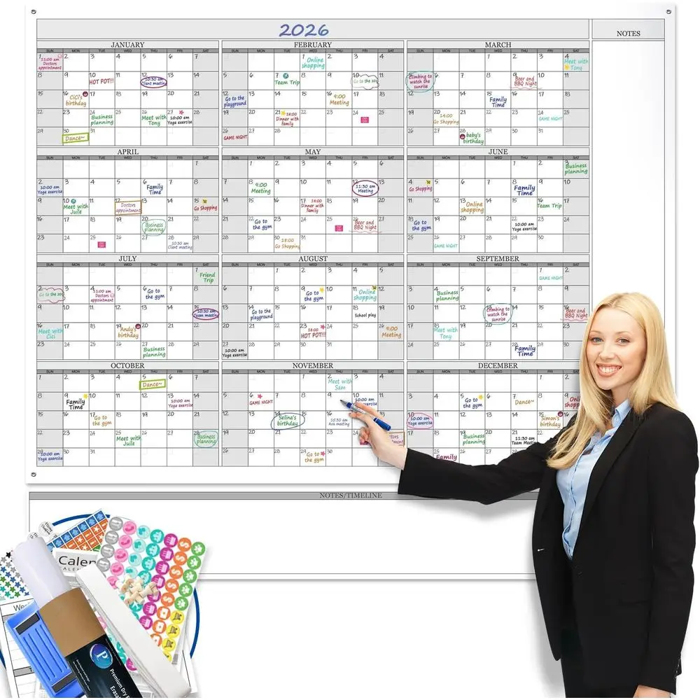 Large 12-Month Laminated Dry Erase Wall Calendar, 46 x 63, Undated Reusable Yearly Planner for Family Schedule
Large 12-Month Laminated Dry Erase Wall Calendar, 46 x 63, Undated Reusable Yearly Planner for Family Schedule
