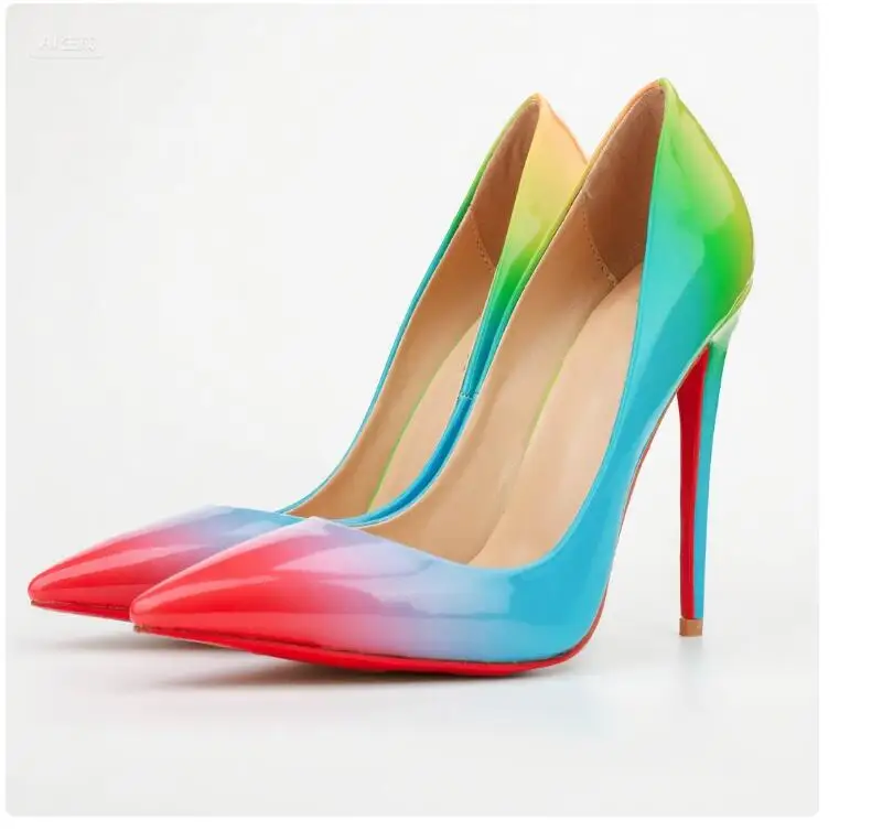 size 45 Patent Leather Gradient Color Rainbow Wedding Shoes Pink Blue Green Match Colorized Dress Pumps 12cm 10cm 8cm Footwear
size 45 Patent Leather Gradient Color Rainbow Wedding Shoes Pink Blue Green Match Colorized Dress Pumps 12cm 10cm 8cm Footwear