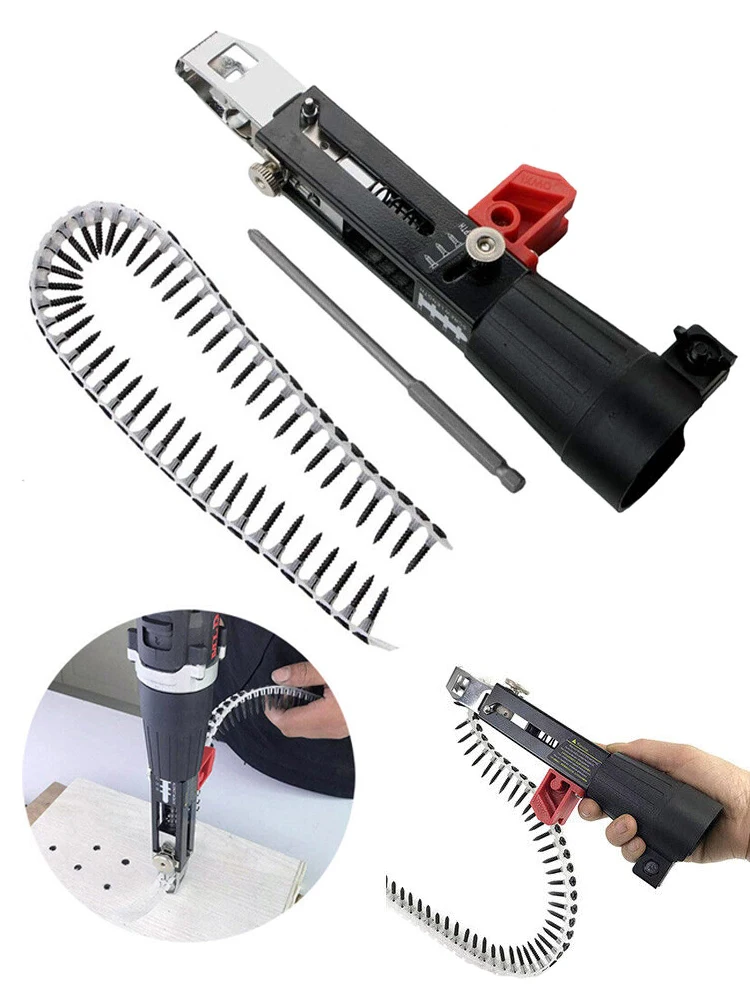 Automatic Chain Nail Gun Adapter Screw Gun Electric Drill Woodworking Tool Cordless Power Drill Attachment Chain Screw Gun Head
Automatic Chain Nail Gun Adapter Screw Gun Electric Drill Woodworking Tool Cordless Power Drill Attachment Chain Screw Gun Head