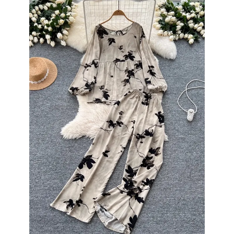 Fashion Pants Suit Women's Light Mature Elegant Loose Round Neck Long-sleeved Printed Shirt Tops High Waist Wide-leg Trousers
Fashion Pants Suit Women's Light Mature Elegant Loose Round Neck Long-sleeved Printed Shirt Tops High Waist Wide-leg Trousers