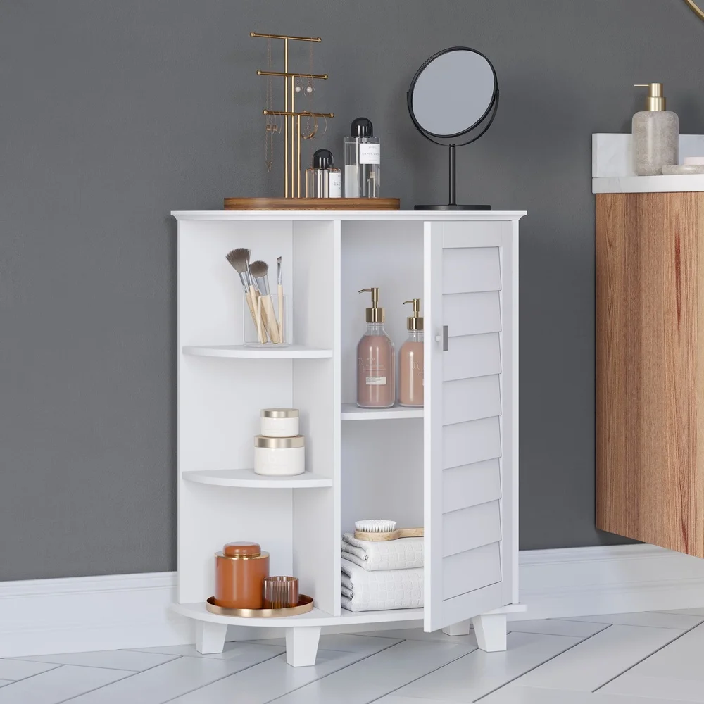 Single Door Floor Bathroom Storage Cabinet Organizer with Adjustable Shelves Curved Side Shelves Soft Close Hinges White MDF
Single Door Floor Bathroom Storage Cabinet Organizer with Adjustable Shelves Curved Side Shelves Soft Close Hinges White MDF