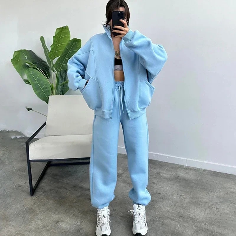 Casual Suit Women's Solid Color Zipper Sweater With Pockets Lapel Loose Fit Long-sleeves Simple Female Sweaters Sweatpants Set
Casual Suit Women's Solid Color Zipper Sweater With Pockets Lapel Loose Fit Long-sleeves Simple Female Sweaters Sweatpants Set