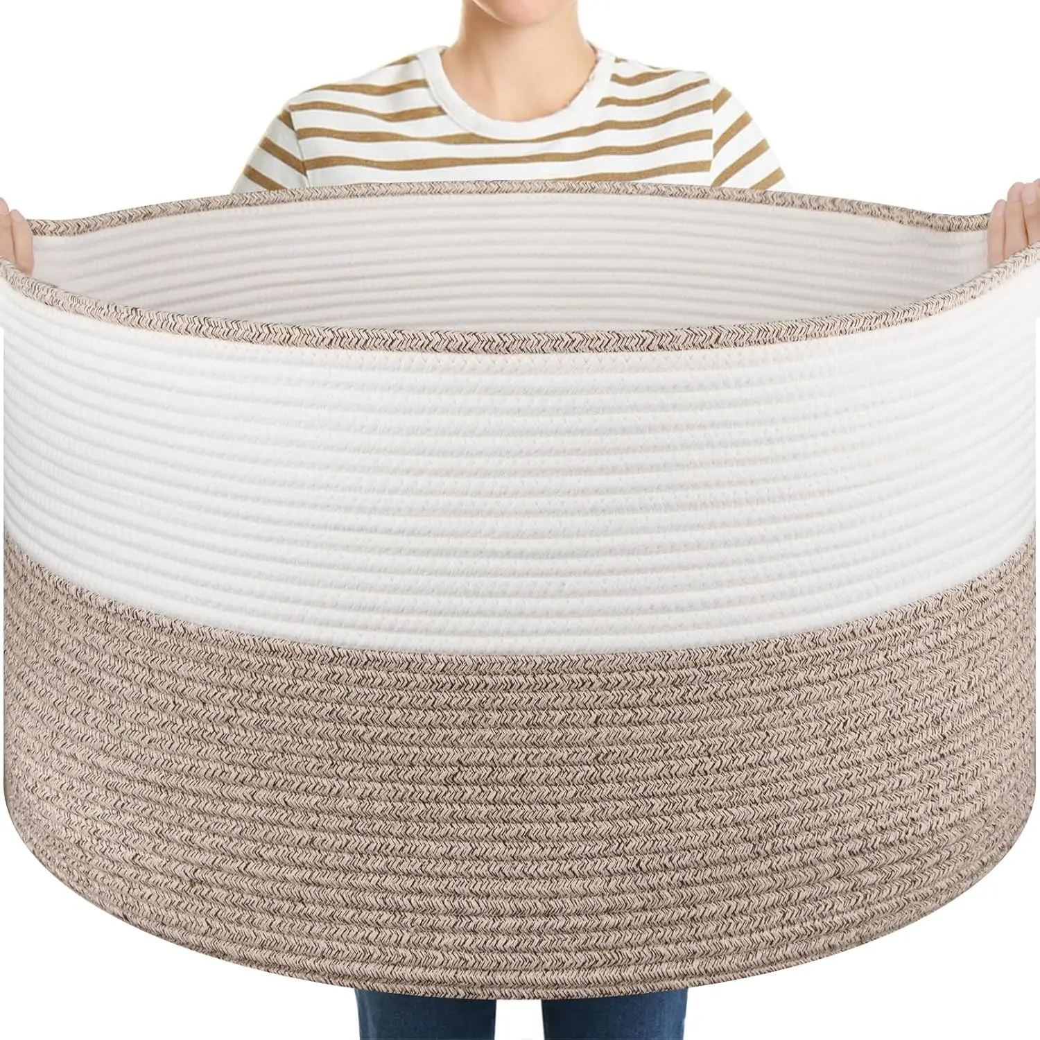 Large Woven Storage Basket with Handles, 22.8" x 22.8" x 13" Cotton Rope Toy Basket for Living Room, Baby Toys, Clothes, Pillows, Towels - Brown & White
Large Woven Storage Basket with Handles, 22.8" x 22.8" x 13" Cotton Rope Toy Basket for Living Room, Baby Toys, Clothes, Pillows, Towels - Brown & White