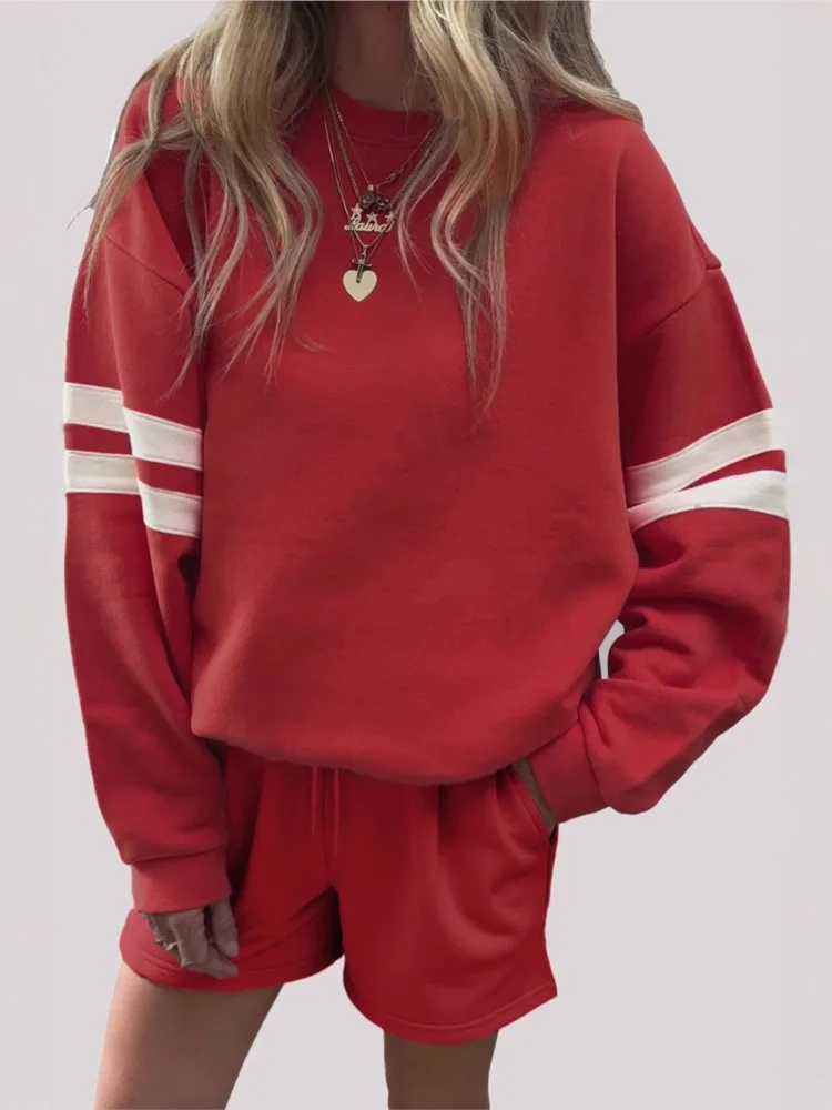 Autumn Striped Hoodie Loose Two Piece Set For Women Casual Long Sleeve Tops+Shorts 2 Piece Sets Woman Solid Lace Up Shorts Suit
Autumn Striped Hoodie Loose Two Piece Set For Women Casual Long Sleeve Tops+Shorts 2 Piece Sets Woman Solid Lace Up Shorts Suit