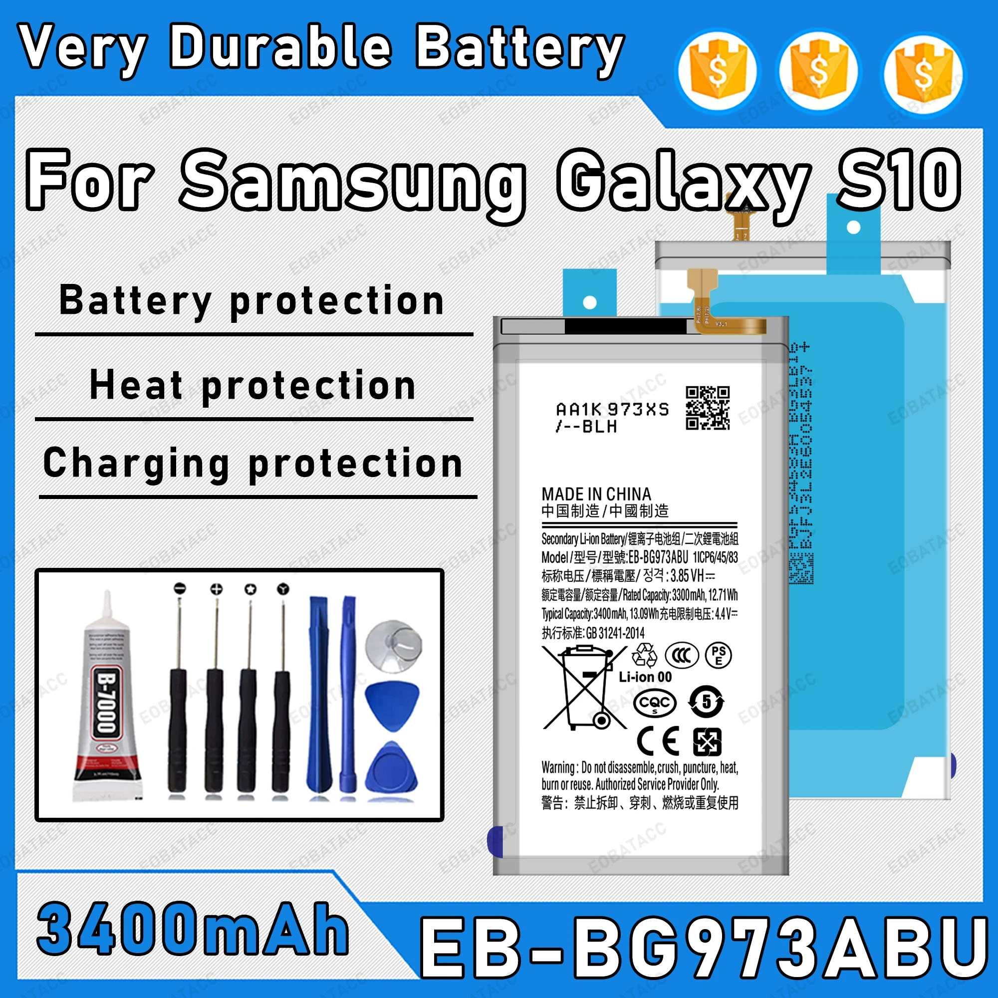 EB-BG973ABU 3400mAh Replacement Battery For Samsung Galaxy S10 Batteries New High Quanlity BATTERY+Free Tools
EB-BG973ABU 3400mAh Replacement Battery For Samsung Galaxy S10 Batteries New High Quanlity BATTERY+Free Tools