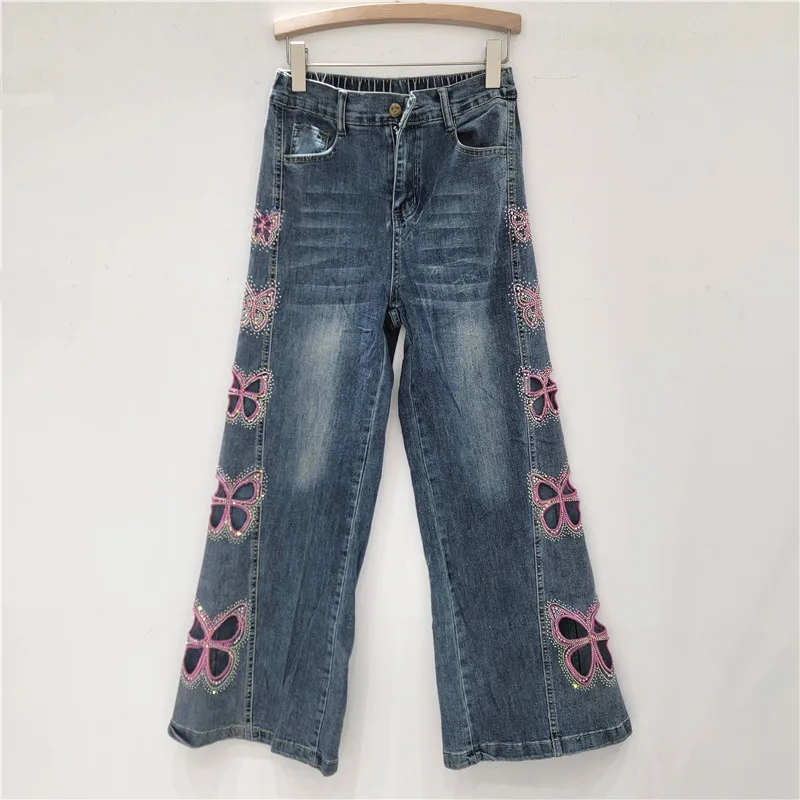 Fashion Lady New Spring Summer Elastic Waist Straight Jeans All-match Hollow Out Hot Diamonds Butterfly Casual Denim Pants
Fashion Lady New Spring Summer Elastic Waist Straight Jeans All-match Hollow Out Hot Diamonds Butterfly Casual Denim Pants