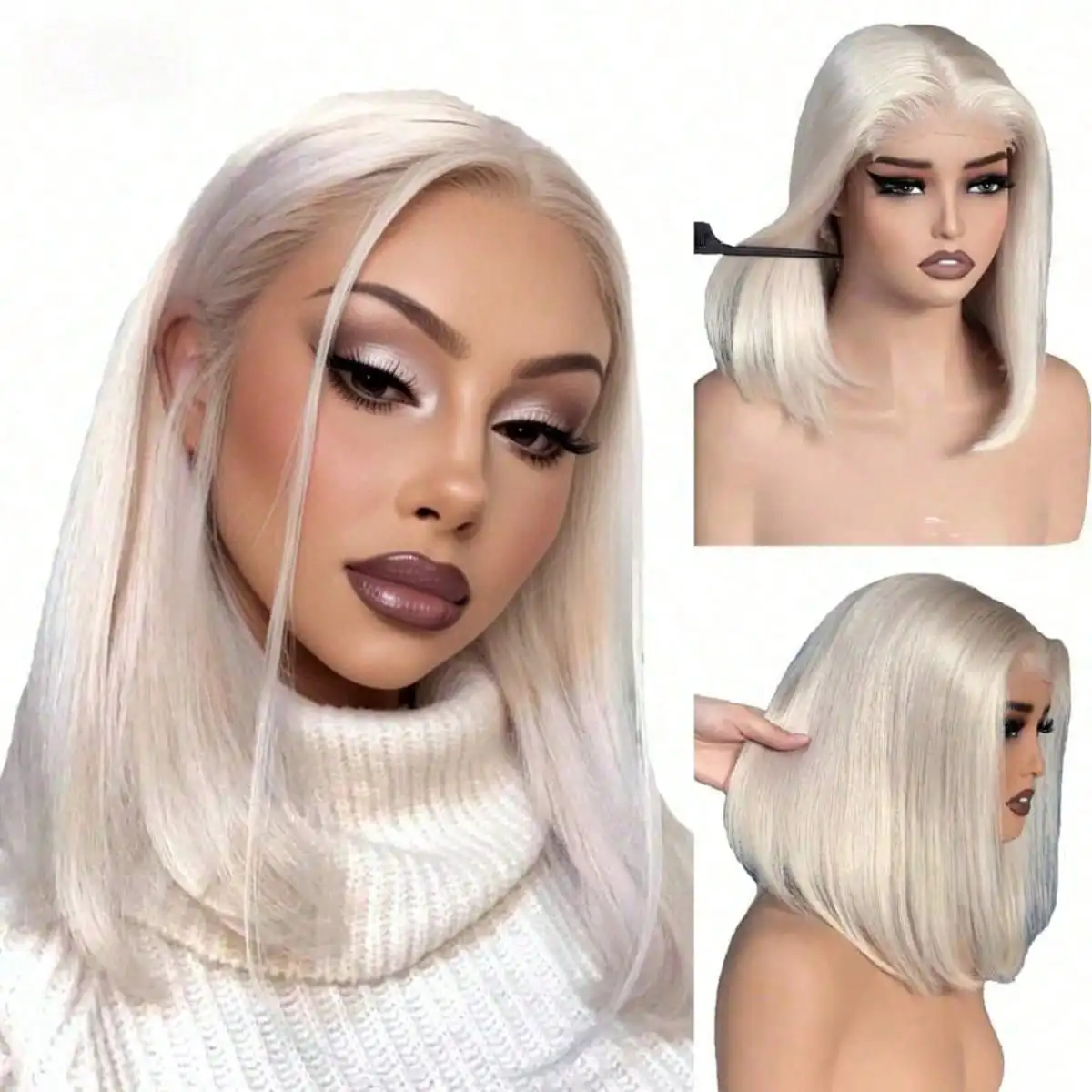 Glueless Platinum Blonde Bob Synthetic Wigs for Women Short Straight Bob 13x4 HD Transparent Lace Front Wigs
Glueless Platinum Blonde Bob Synthetic Wigs for Women Short Straight Bob 13x4 HD Transparent Lace Front Wigs