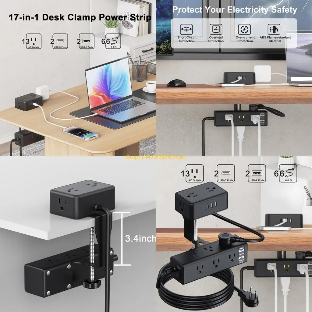 K0EA Clamp On Desk Power Strips 13AC Outlets 4 USB Port 2M Cord Desk Mounting
K0EA Clamp On Desk Power Strips 13AC Outlets 4 USB Port 2M Cord Desk Mounting