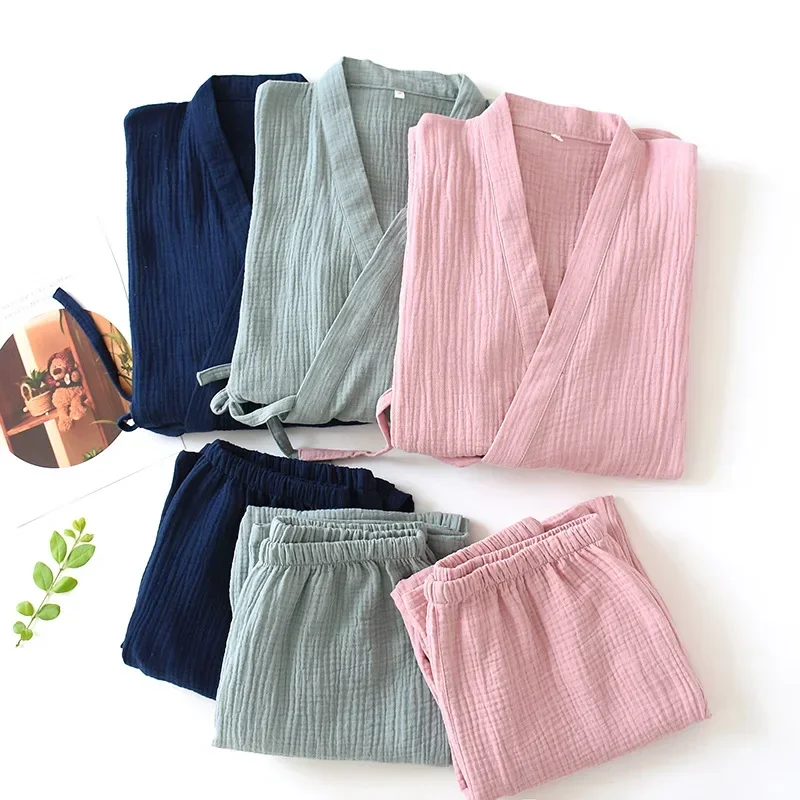 Summer Woman Japanese Couples Pajamas Thin Cotton Gauze Crepe Kimono Yukata Homewear Short Sleeve Sleepwear Loose Nightgown
Summer Woman Japanese Couples Pajamas Thin Cotton Gauze Crepe Kimono Yukata Homewear Short Sleeve Sleepwear Loose Nightgown