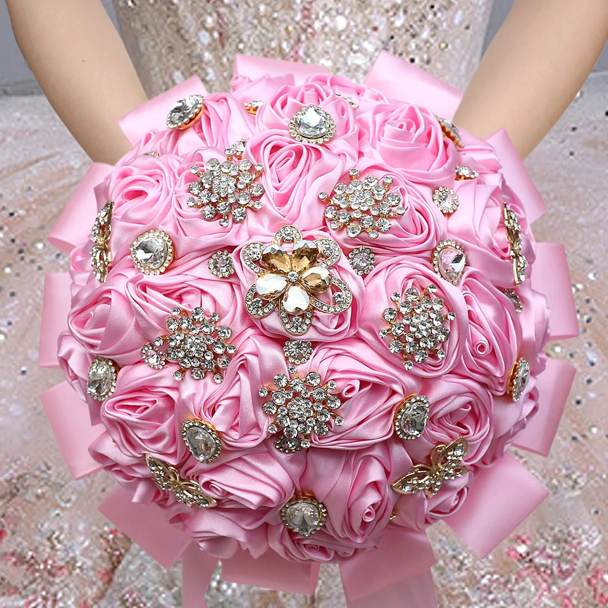 Bridal Wedding Pinki Rhinestone Satin Rose Perpetual Bouquet Wedding Bridesmaid Handheld Bouquet Multicolour W1108
Bridal Wedding Pinki Rhinestone Satin Rose Perpetual Bouquet Wedding Bridesmaid Handheld Bouquet Multicolour W1108
