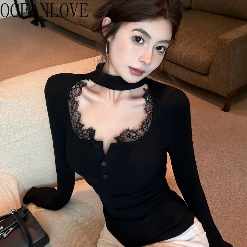 OCEANLOVE Sexy Halter T Shirt for Women Lace Patchwork Autumn Winter Ropa De Mujer Solid Korean Fashion Retro Short Tees
OCEANLOVE Sexy Halter T Shirt for Women Lace Patchwork Autumn Winter Ropa De Mujer Solid Korean Fashion Retro Short Tees